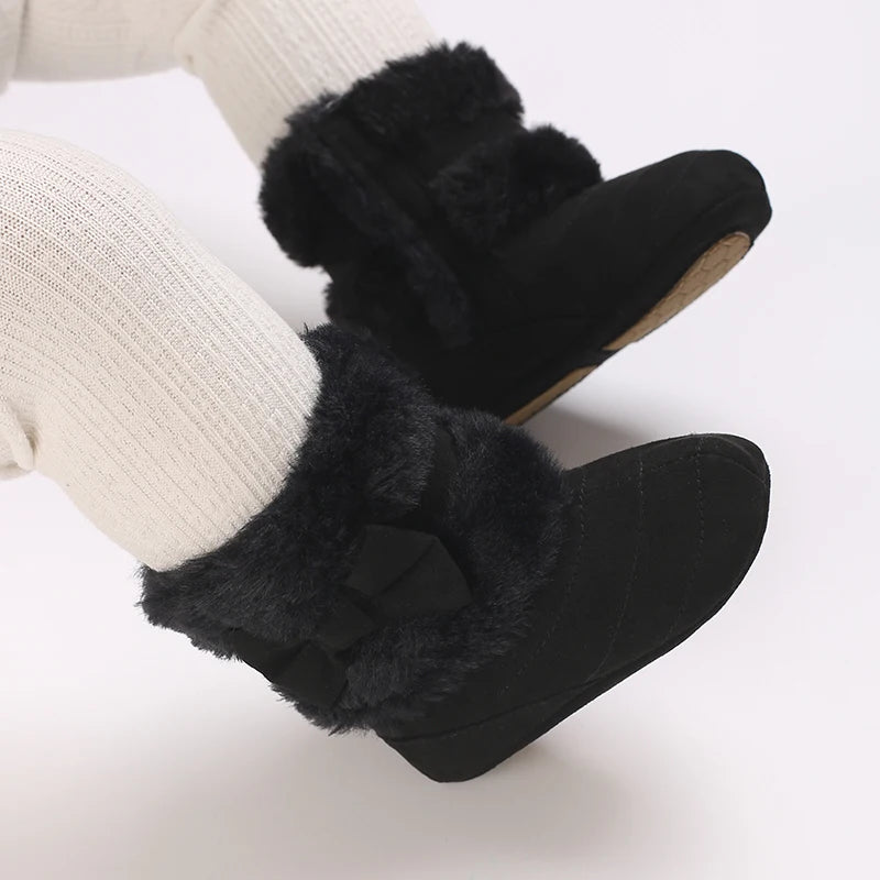 0-18M baby shoes Girls winter plush comfort snow boots cute bow cotton shoes baby soft soled non-slip toddler shoes kids_shoes
