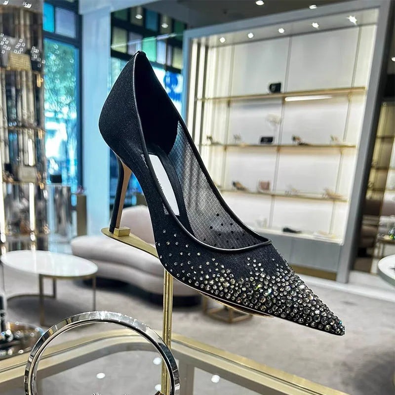 Spring and Autumn 2025 New   Mesh Pointed Shallow Mouth Sexy Stiletto Shoes heels_stiletto