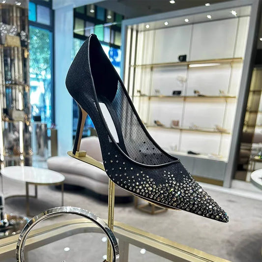 Spring and Autumn 2025 New   Mesh Pointed Shallow Mouth Sexy Stiletto Shoes heels_stiletto
