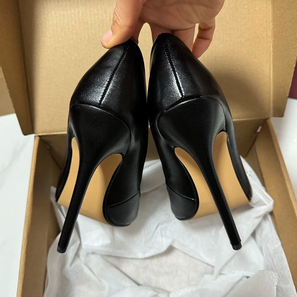 Tikicup Plus Size 40-48 Solid Black 15cm Extremely High Heel Pointy Toe Stiletto Pumps Slip On Crossdress Gragon Queen Shoes heels_stiletto