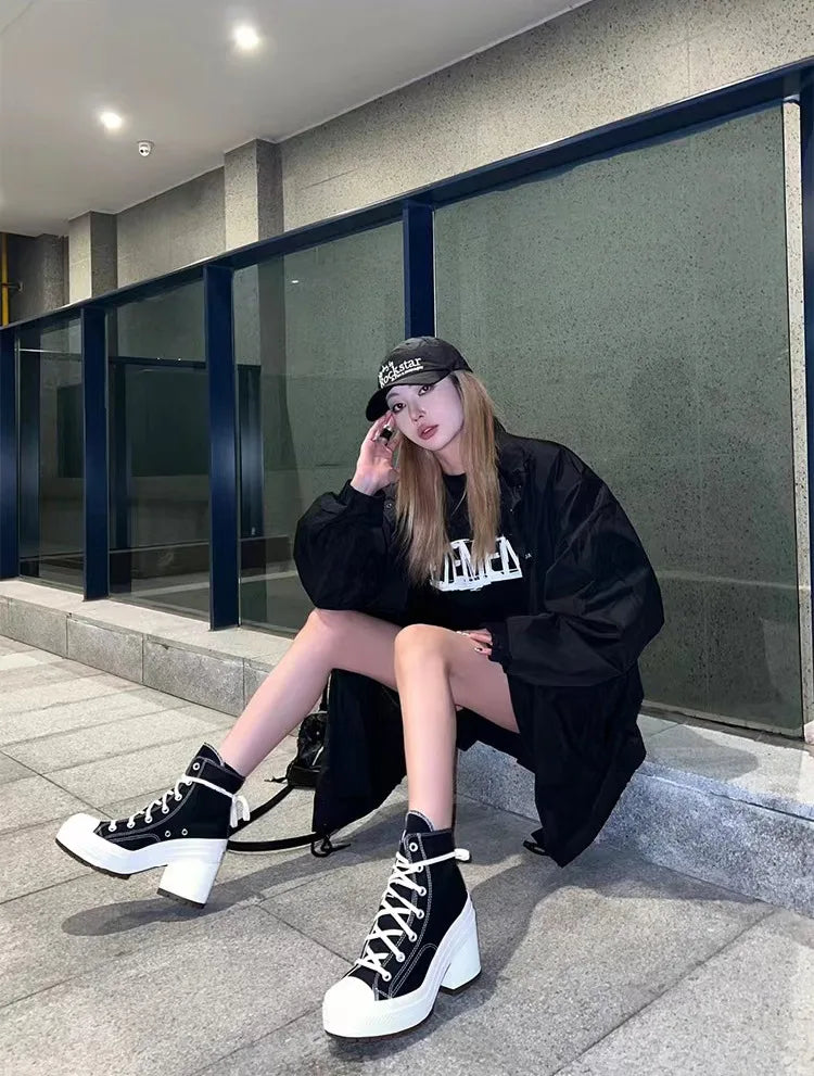 Women Platform Sneakers Canvas Shoes Personalized Luxry Heels Skateboard Lace Up Casual Fashion Outdoor Sneakers sneakers_platform