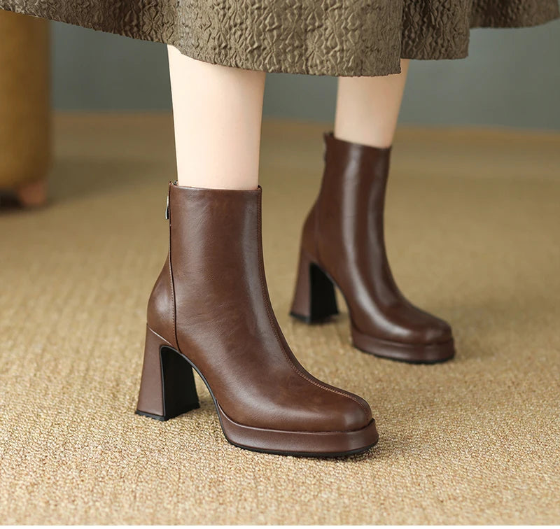 Night Club Platform Thick Heel Women Ankle Boots Fashion Square Toe Slim Short Booties Party Stripper Female Shoes boots_platform