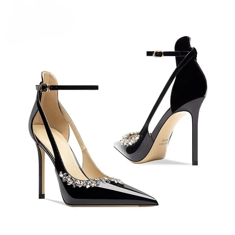 Pointed High Heels for Women Stilettos 2025 Spring New Sexy Rhinestone Temperament Baotou Sandals Single Buckle Shoes heels_bridal