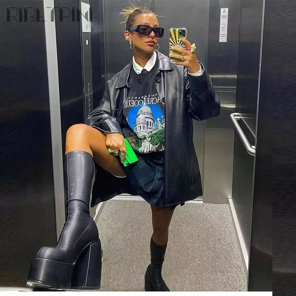 Boots For Woman Knee Shoes On Platform Gothic High Heels Punk Style New Rock Autumn Winter Chunky Pumps Plus Size Women Clothing boots_platform