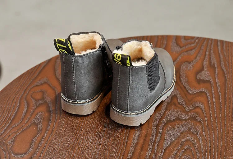 New Kids Fashion Boots for Boys Girls Toddlers Big Children Ankle Boots with Zipper Warm Thick Plush Autumn Winter Chelsea Boots kids_shoes
