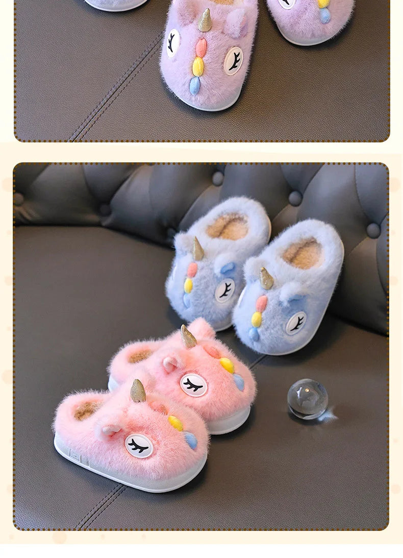 2025 New Winter Kids Plush Slippers Cartoon  Children's Indoor Slides Non-Slip Soft Mule Girls Boys Warm House Cotton Shoes kids_shoes