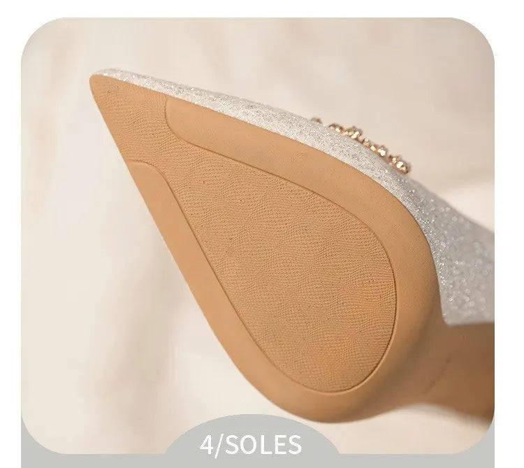 2025 New French Stiletto Heels Pointy Head Shallow Mouth Shoes Rhinodiamond-Edged Korean Version White Crystal Wedding Pumps heels_stiletto