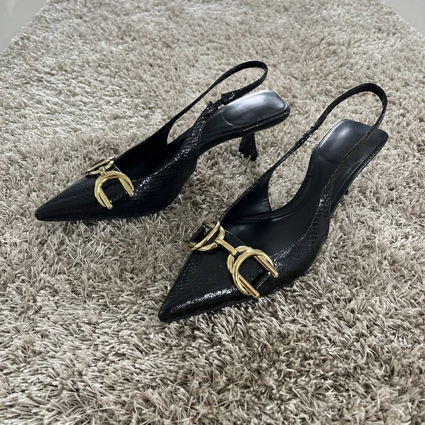 2025 Shoes Black Leather Shoes Woman Pumps Slingbacks Pointed Toe High Heels Stiletto Sexy Party Shoes Women Heels Plus Size 42 heels_stiletto