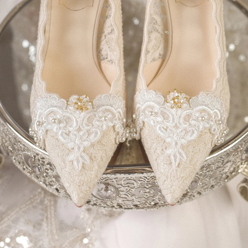 2025 Summer Cutout Women's Mesh Embroidered Pointed Toe Stiletto Heels Lace Shoes heels_stiletto