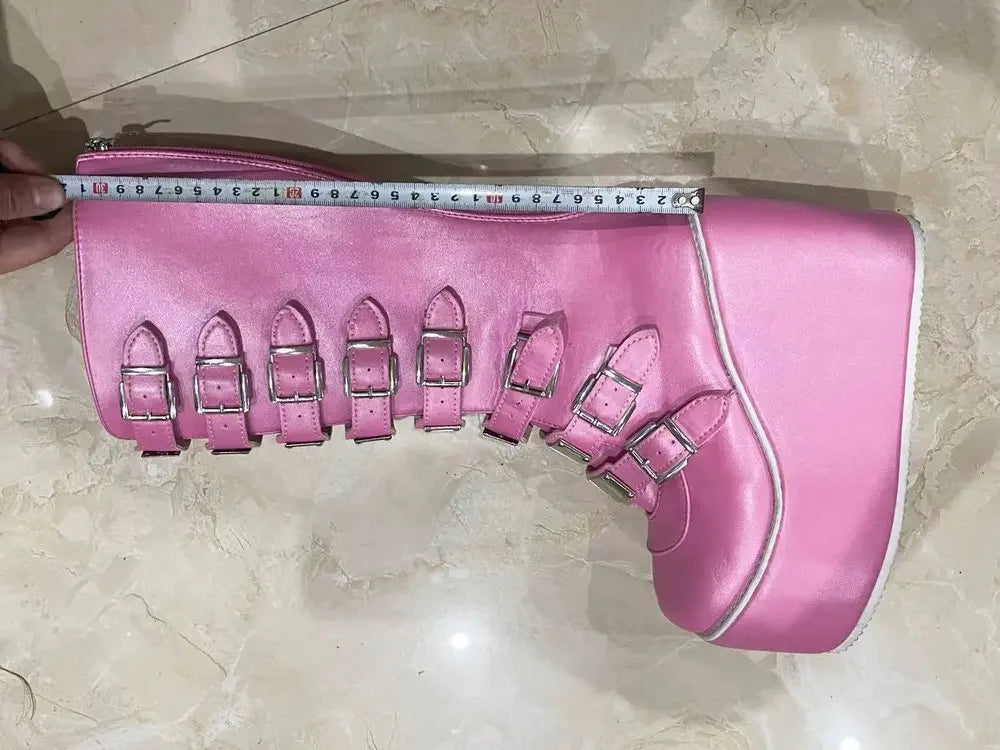 Women Boots Cosplay Ladies High Heel Platform Wedges Women High Boots Gothic Buckle Strap Long Tube Leather Female Boots Plus Si boots_platform