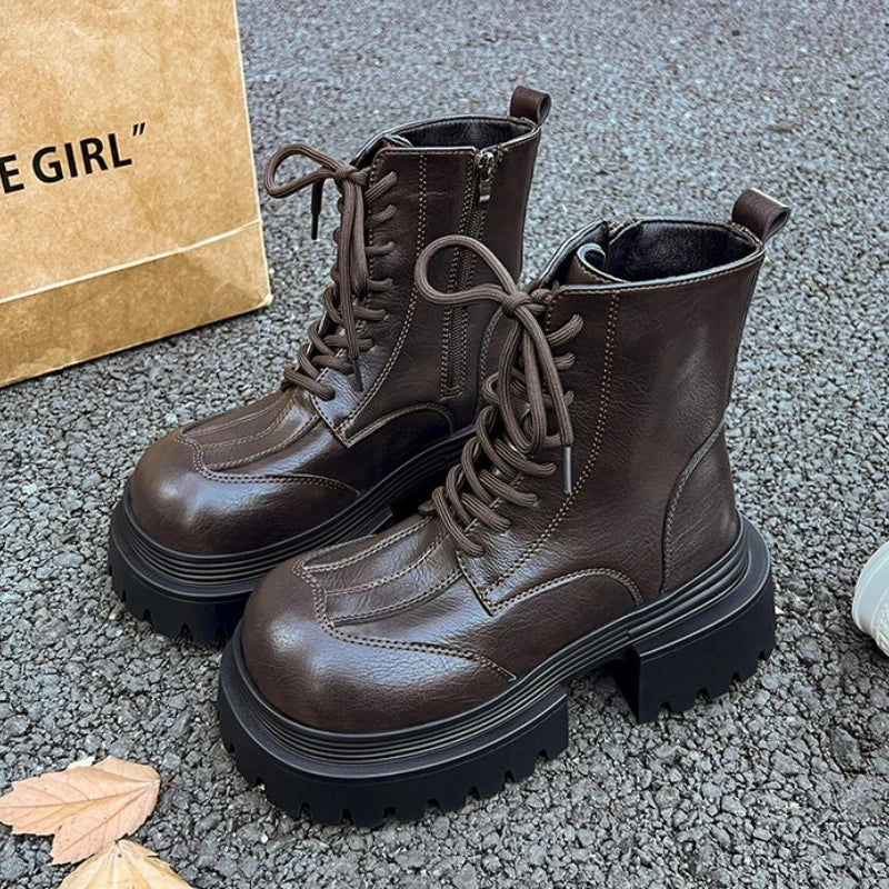 Women's Boots Flats Platform Designer Fad Sport Shoes for Woman Ankle Boots 2025 Winter New Trend Retro Motorcycle Boots Mujer boots_platform