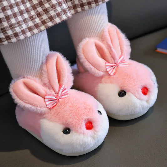 Children Winter Thick Slippers Kids Cotton-padded Shoes Baby Indoor Warm Slippers Girls Cute Cartoon Rabbit Animal Shoes Slides kids_shoes