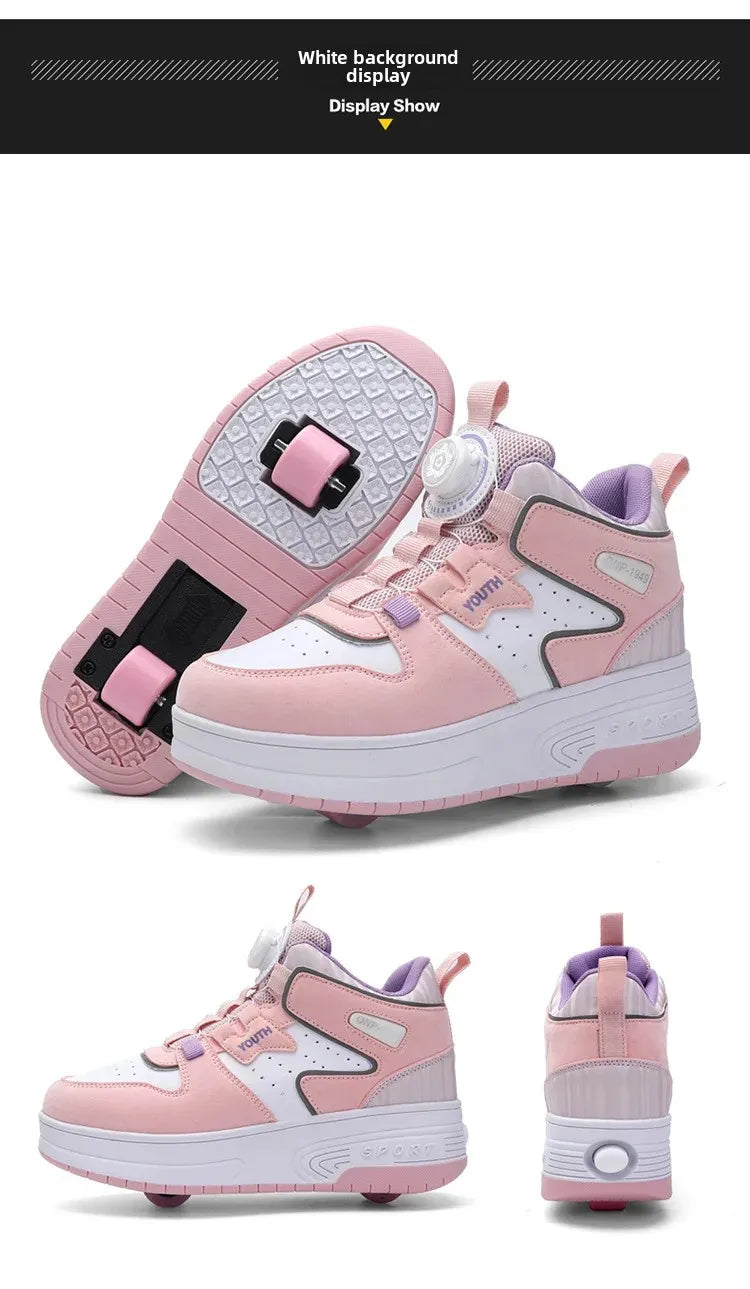 2026 Autumn Winter Popular Children's Roller Skates Men Women's Sport Shoes With Rotating Buckle And Wheels Single Row Skating kids_shoes