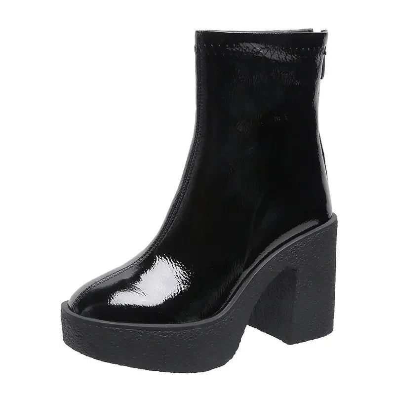 2025 New Platform Women Ankle Boots Leather Fashion High Heels Shoes Trend Designer Classic Chunky Pumps Goth Winter Botas Mujer boots_platform
