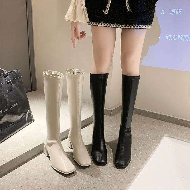 New Round Head Square with Simple Temperament of Winter Women's Boots Fashion Casual Slimming Thigh-high Fashion boots_highheel