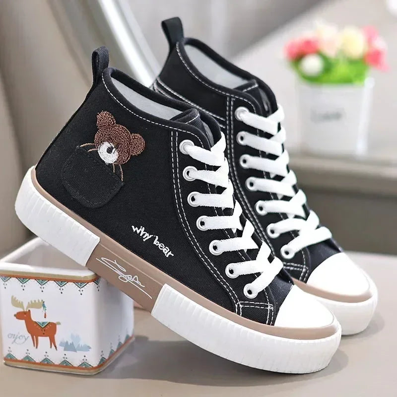 Cute Women's Canvas Shoes Women Shoes Pocket Bear Ladies Sneakers Versatile Female Vulcanized Shoes High Toc Zapatos Para Mujere sneakers_women