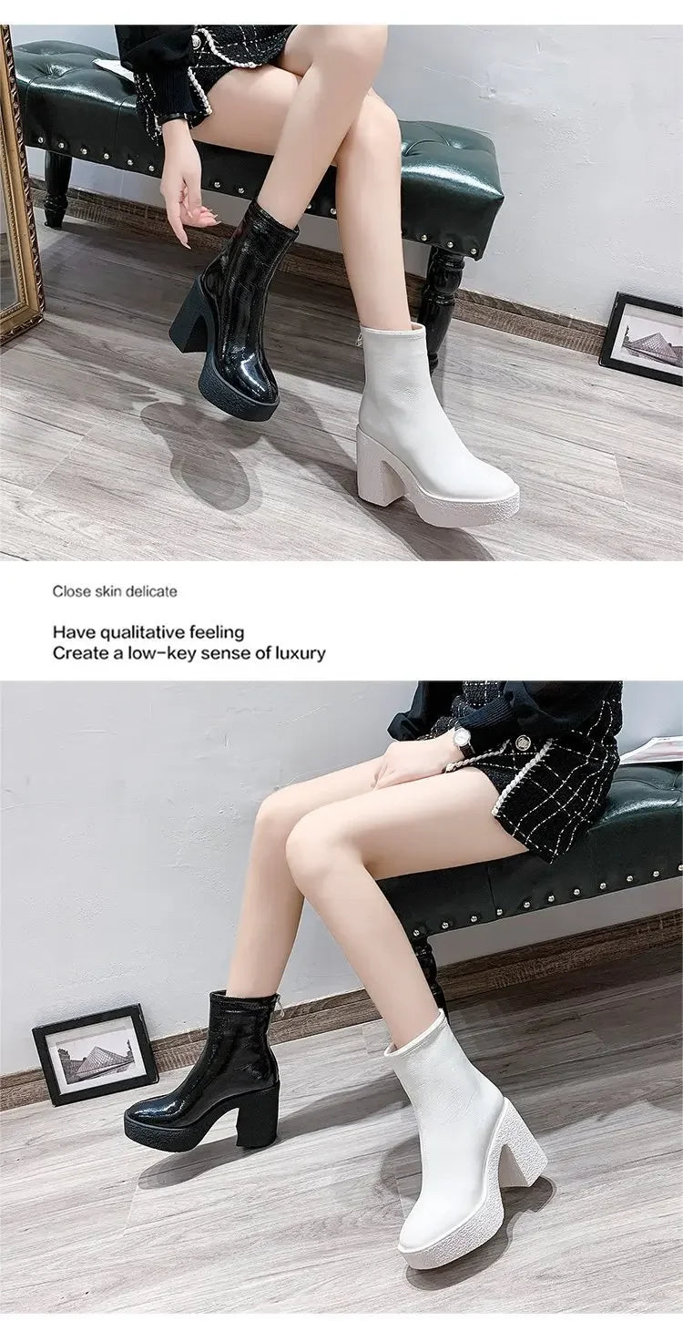 2025 New Platform Women Ankle Boots Leather Fashion High Heels Shoes Trend Designer Classic Chunky Pumps Goth Winter Botas Mujer boots_platform