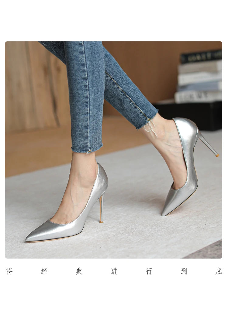 brown light Heels for women luxury Spring High Heels Shoes Stiletto Pointed Toe Pumps Leather Ladies Prom Party Shoes Women heels_stiletto