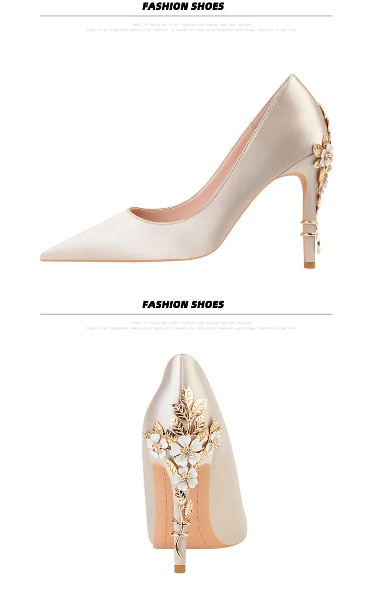 2025 New Metal Flower Women Pumps Designer Shoes High Heels Women Satin Stiletto Heels 10 Cm Sexy Wedding Shoes Plus Size 41 heels_stiletto