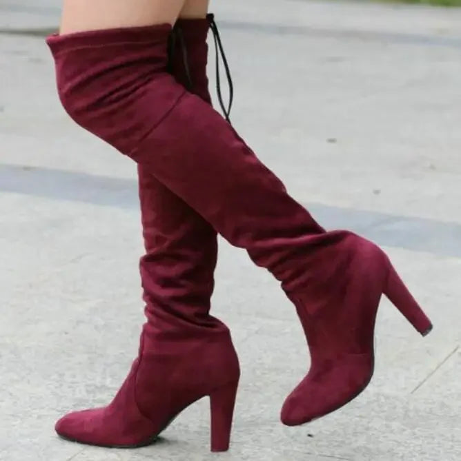 Botas Mujer Invierno In Over The Knee Women Boots Stretch Fabrics High Heel Slip on Shoes Pointed Toe Long Botte Femme 2026 boots_highheel