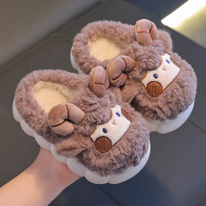 Cute Cartoon Winter Children Sheep Slippers Boys Girls Kid Indoor Anti Slip Warm Home Slippers Soft Comfortable Baby Plush Shoes kids_shoes