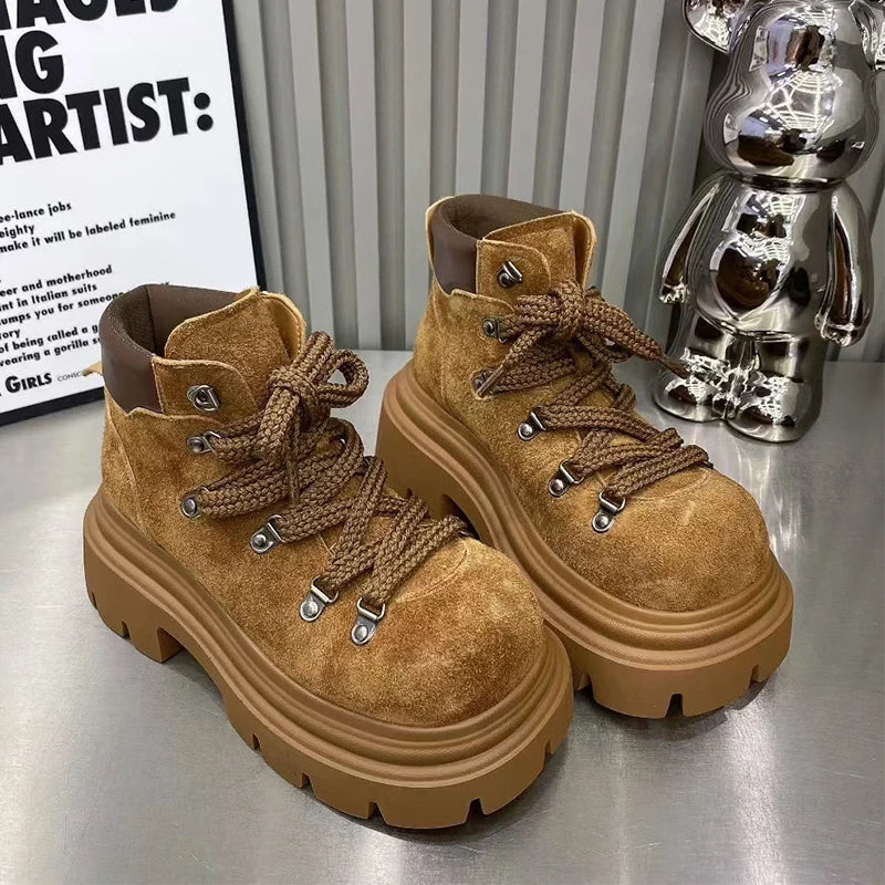 Flats Ankle Boots for Women Platform Designer Shoes Lace Up Fashion Winter Snow Boots 2025 New Suede Cozy Chelsea Botas De Mujer boots_platform