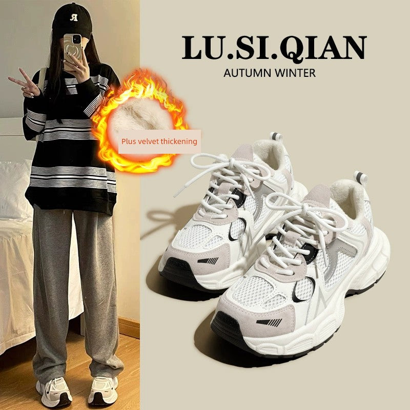 Internet Celebrity Autumn and Winter Fleece-Lined Platform Casual Daddy Shoes sneakers_platform