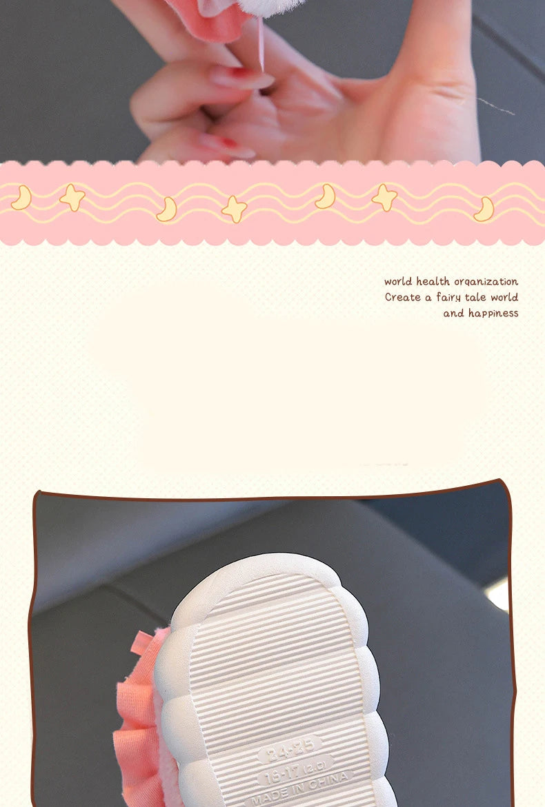 2024 New Winter Children's Cotton Slippers - Cute and Warm Fleece Rabbit Fur Baby's Home Cotton Slippers for Girls kids_shoes
