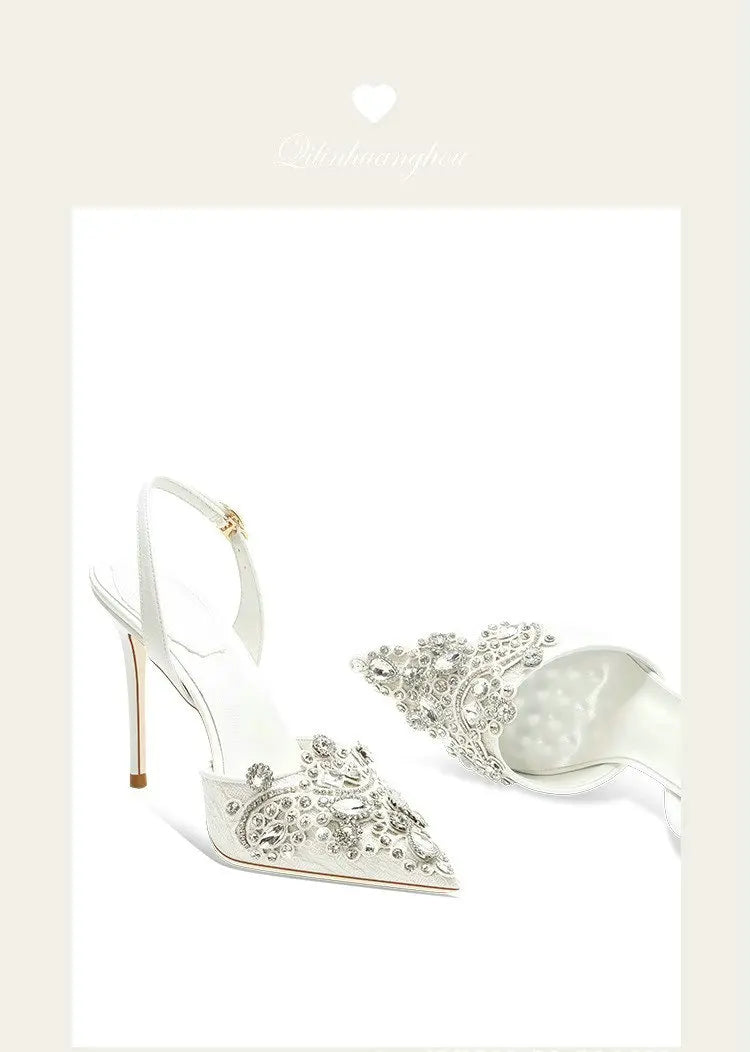2025 New Baotou Fairy Wind Sandals Female Diamond-Pointed High Heels With Wedding Shoes Sexy Bridesmaid Shoes heels_bridal