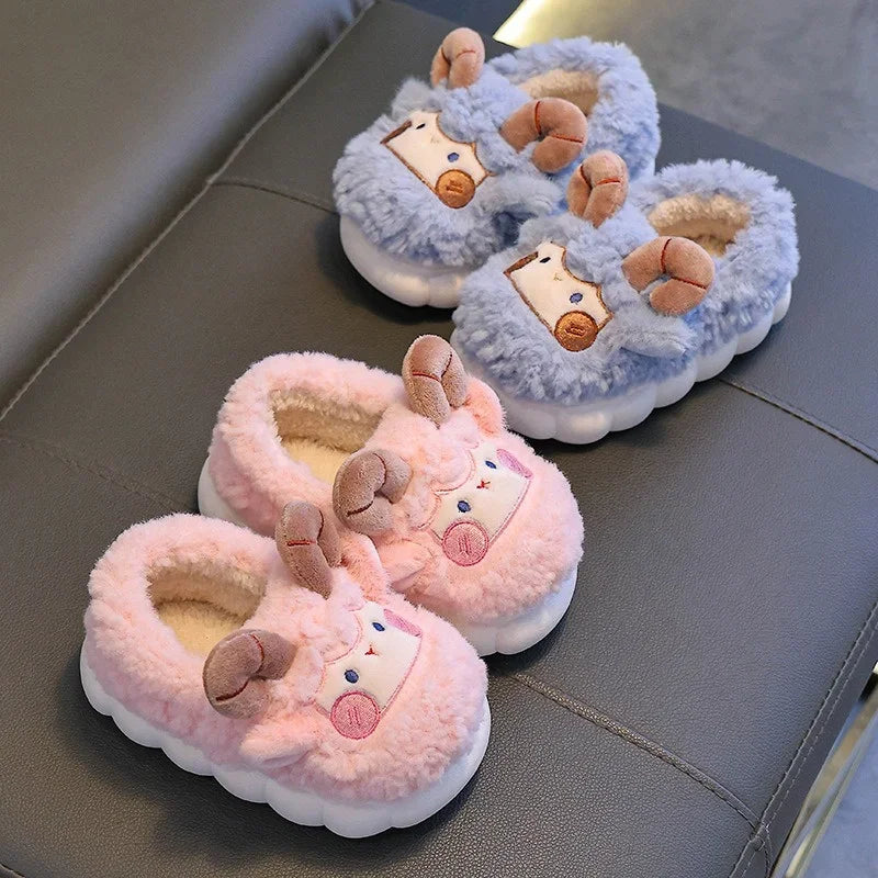 Cute Cartoon Winter Children Sheep Slippers Boys Girls Kid Indoor Anti Slip Warm Home Slippers Soft Comfortable Baby Plush Shoes kids_shoes