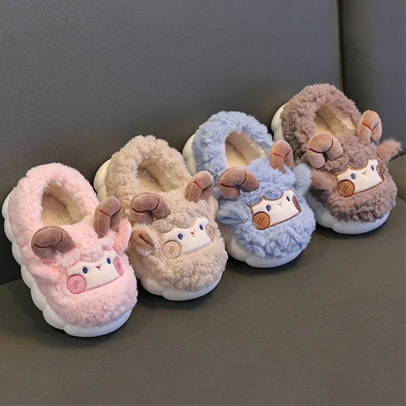 Cute Cartoon Winter Children Sheep Slippers Boys Girls Kid Indoor Anti Slip Warm Home Slippers Soft Comfortable Baby Plush Shoes kids_shoes