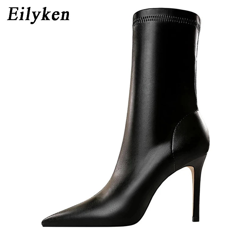 Eilyken Fashion Winter High Quality Soft PU Leather Socks Women Ankle Boots Street Style Pointed Toe Thin Heels Ladies Botines boots_highheel