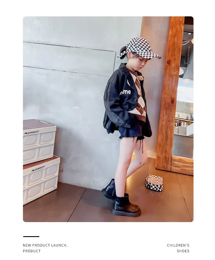 Autumn Winter Children's Boots Fashion Simple Style Girl's Ankle Boot Causal Versatile Black Kid Short Leather Boots Side Zipper kids_shoes