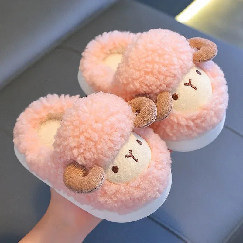 Winter Children Cotton Slippers Boys Girls Warm Anti Slip Home Slipper Fashion Cute Cartoon Alpaca Kids Parent-Child Plush Shoes kids_shoes
