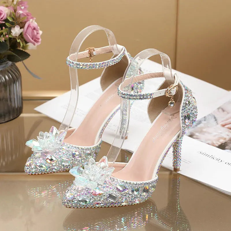2025 Spring New Crystal Flash Diamond 7 Colors Wedding Bridesmaid Shoes Banquet Stiletto Women's Shoes heels_bridal