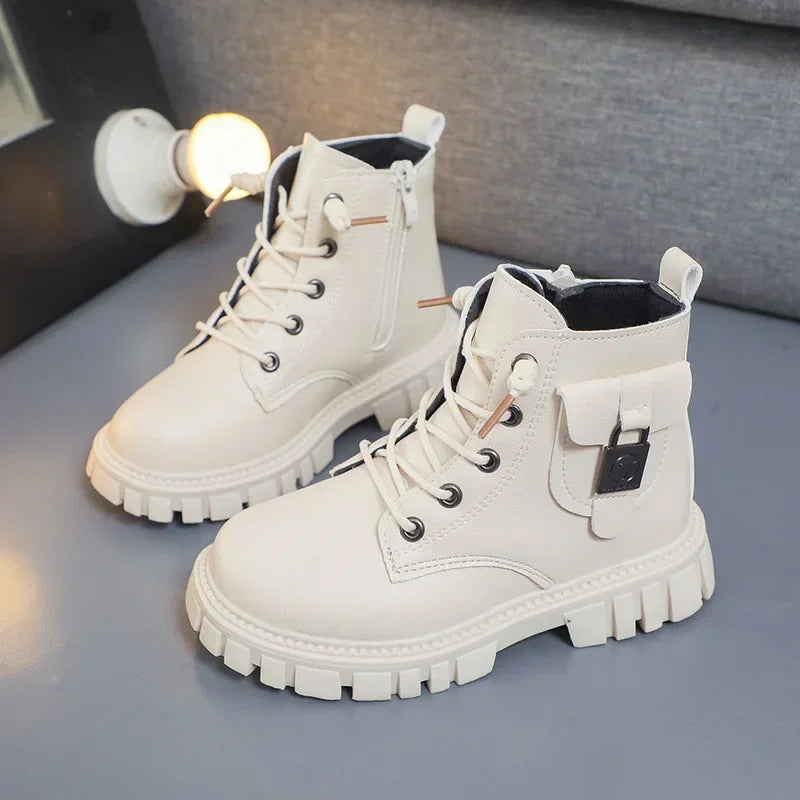 Children Leather Boots Girls Fashion Autumn Winter New Casual Comfortable Short Boots Warm Kids Versatile Anti-slip Cotton Boots