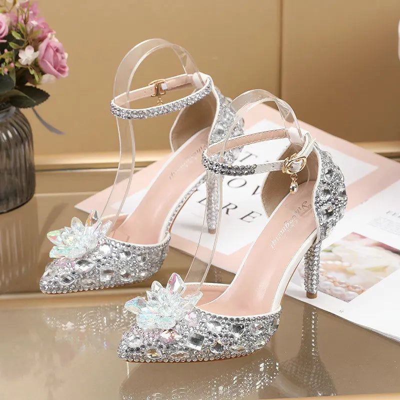 2025 Spring New Crystal Flash Diamond 7 Colors Wedding Bridesmaid Shoes Banquet Stiletto Women's Shoes heels_bridal