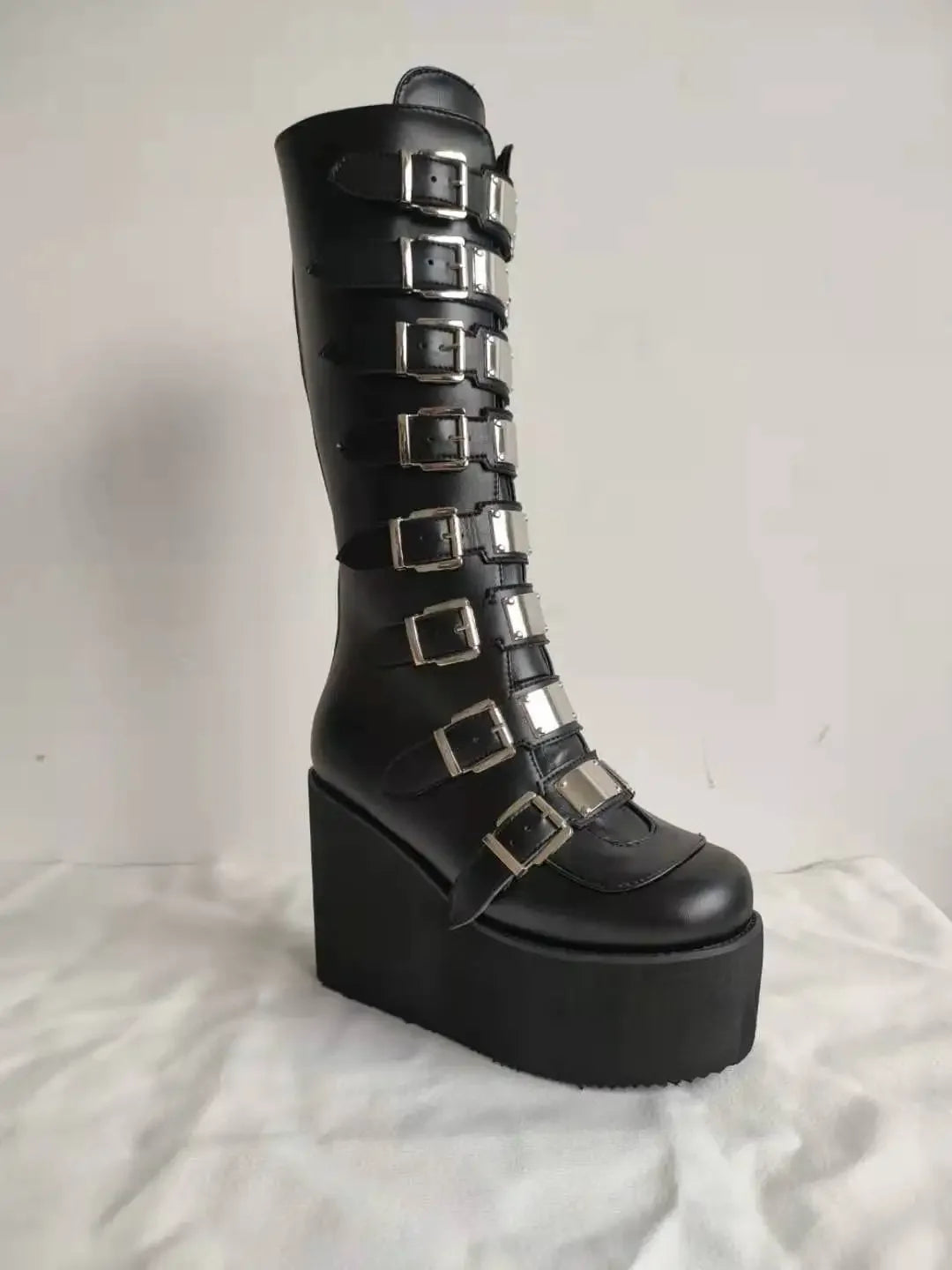 Women Boots Cosplay Ladies High Heel Platform Wedges Women High Boots Gothic Buckle Strap Long Tube Leather Female Boots Plus Si boots_platform