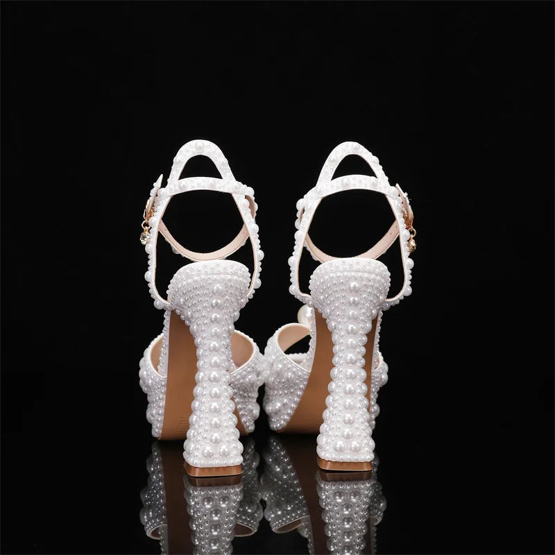 2025 Autumn New Fish Mouth High Heels Slim Heels Shallow Mouth Water Diamond Pearl Women's Single Shoes Wedding Wedding Shoes heels_bridal