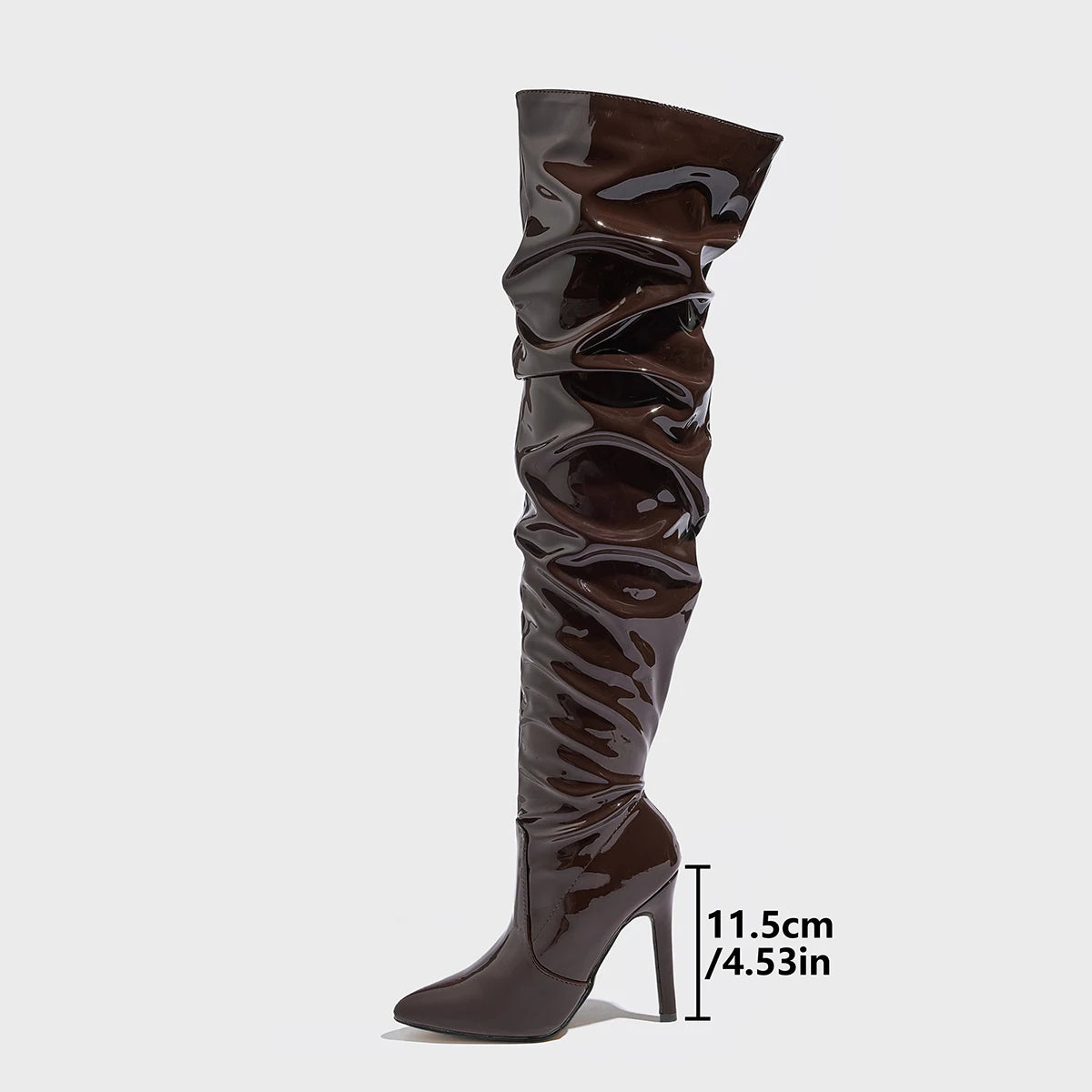 Sharp Pointed Patent Leather Fashionable Women's Boots Model Walking High Heels Boots Brown High Top Knee Size boots_highheel