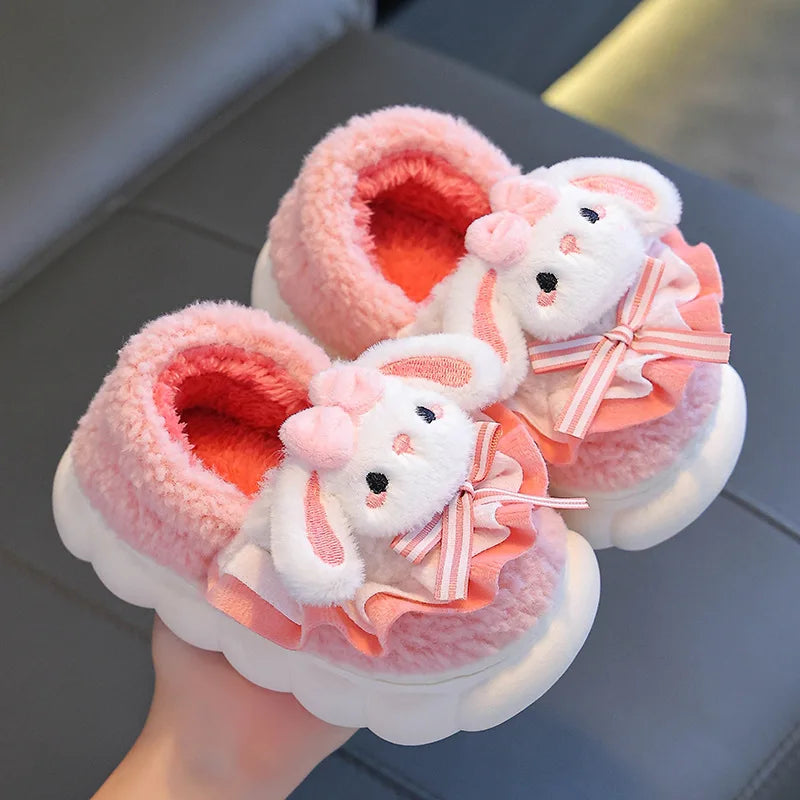 2024 New Winter Children's Cotton Slippers - Cute and Warm Fleece Rabbit Fur Baby's Home Cotton Slippers for Girls kids_shoes