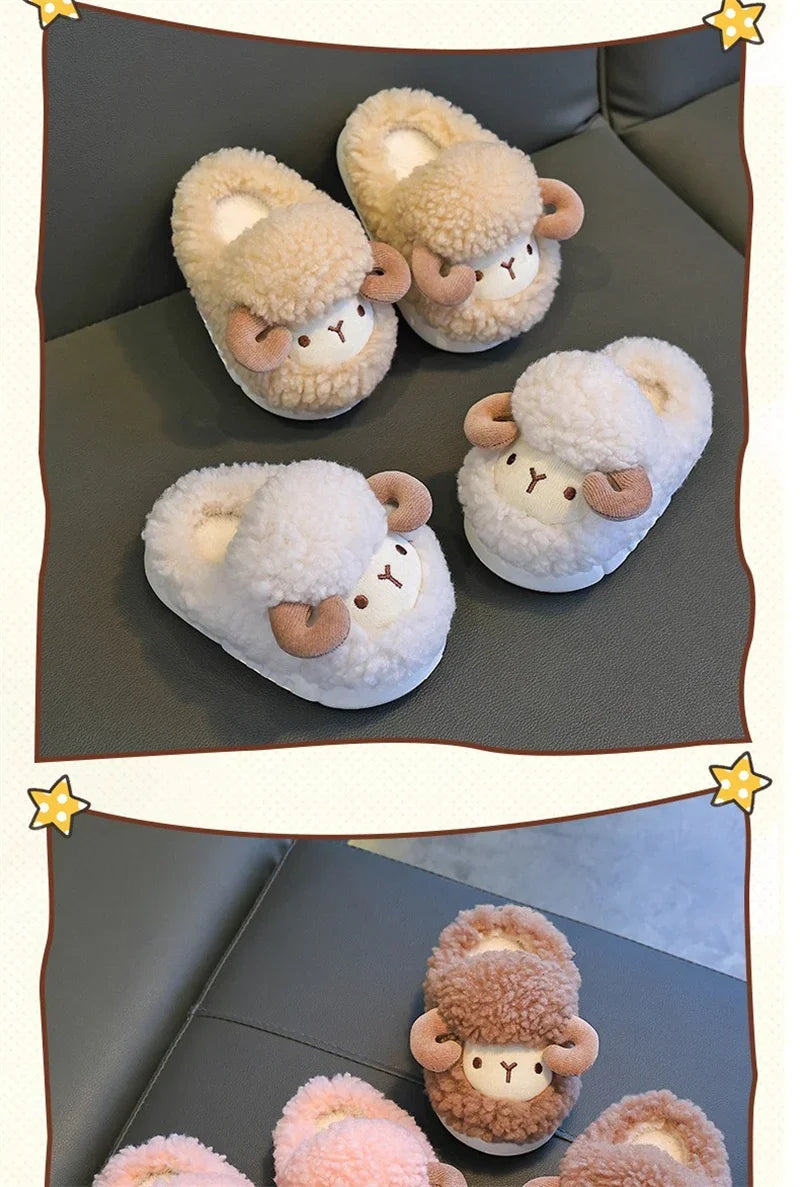 Winter Parent-child Warm Cotton Slippers Plush Children Cotton Boots Cute Cartoon Boys Girls Kids Anti Slip Indoor Home Slippers kids_shoes