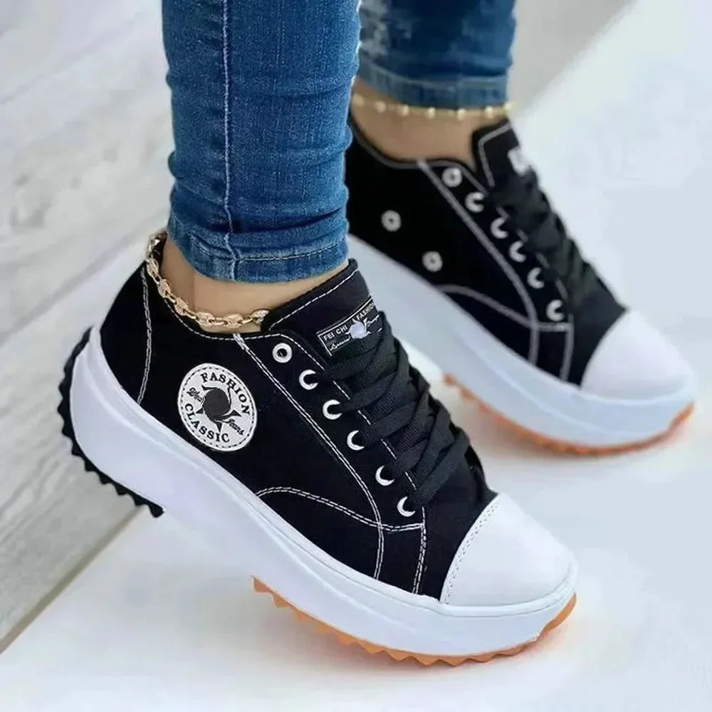 Classic white canvas sneakers women's casual shoes thick sole lace-up tennis shoes high quality fashion sports shoes 35-43 sneakers_platform
