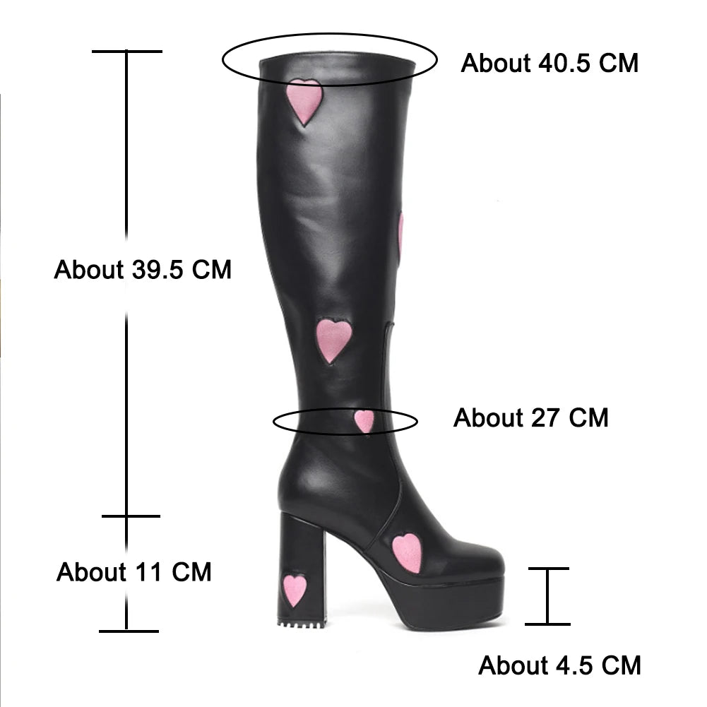 RIBETRINI Brand Design Candyfloss Love Heart Print Mid Calf Boots Zip Platform Block Heels Chunky Trendy Shoes Woman Big Size 43 boots_platform