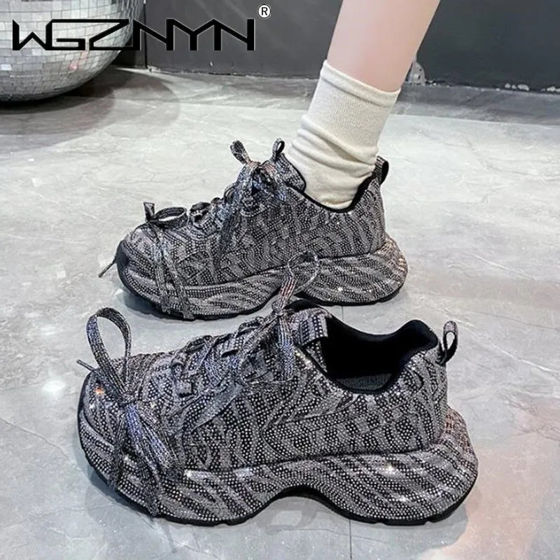 Designer Chunky Sneakers Women Bling Running Shoes Fashion Casual Genuine Leather Breathable Height Increased Flat Platform Shoe sneakers_platform
