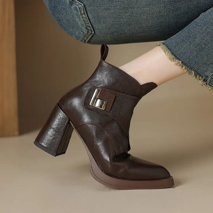 NEW Autumn/Winter Women Boots Genuine Leather Shoes for Women Pointed Toe Chunky Heel Shoe High Heel Modern Boots Platform Shoes boots_platform