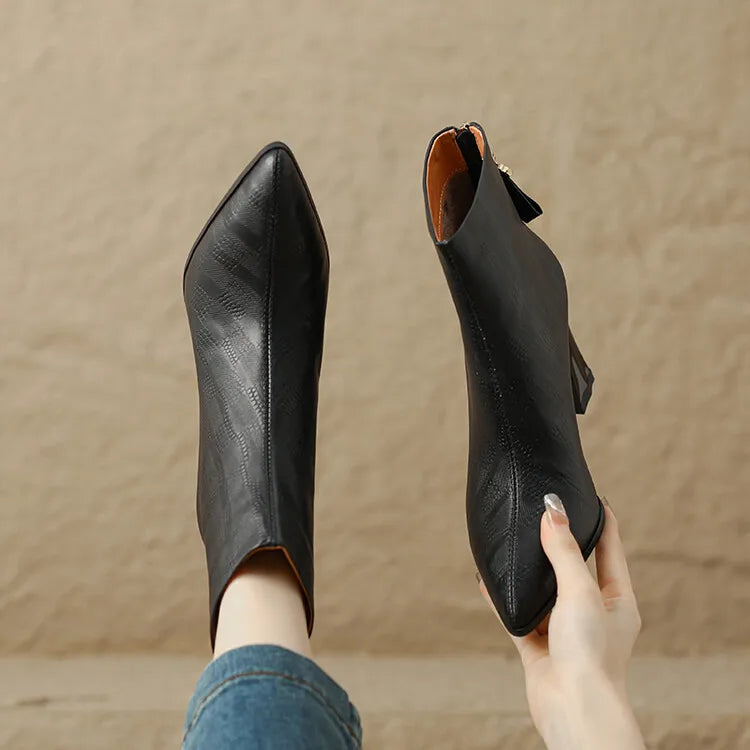NEW Autumn Women Boots Pointed Toe Chunky Heel Boots Genuine Leather Shoes for Women Concise Ankle Boots High Heel Female boots_highheel