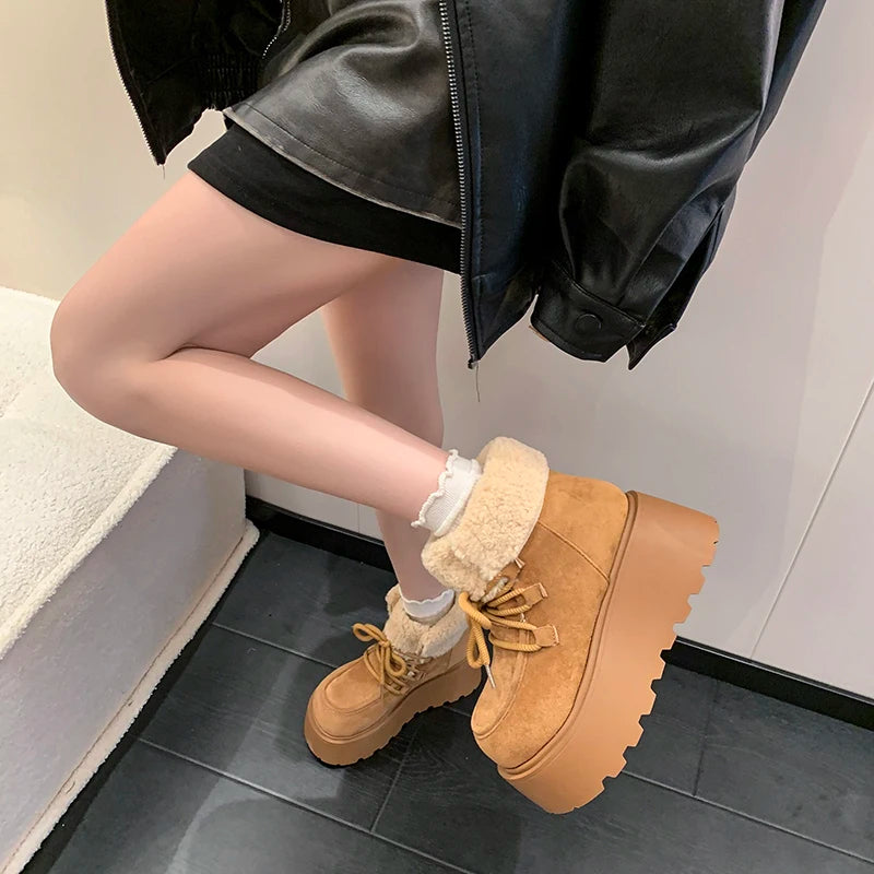 Winter Chunky Platform Heels Women Fur Snow Boots Keep Warm Height Increase Warm Cotton Short Booties Shoes Zapatos Mujer boots_platform