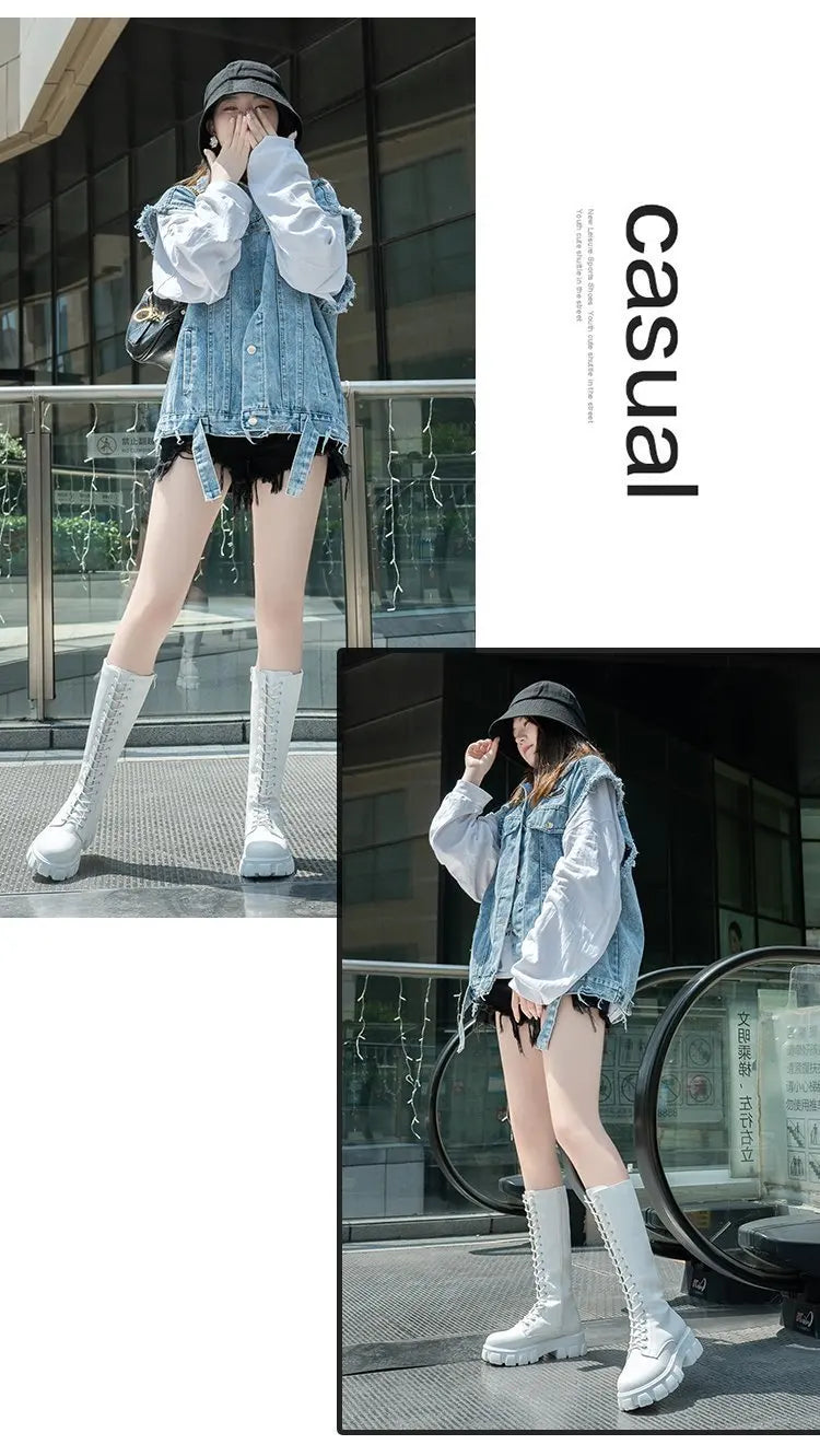 Women's Mid Calf Boots Padded Shoes Knee High Winter Sneakers Punk Style  Casual White Black  Platform Woman 2026 New boots_platform