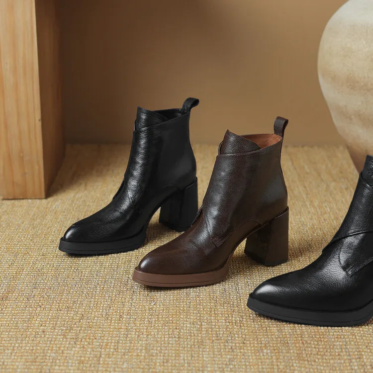 NEW Autumn/Winter Women Boots Genuine Leather Shoes for Women Pointed Toe Chunky Heel Shoe High Heel Modern Boots Platform Shoes boots_platform